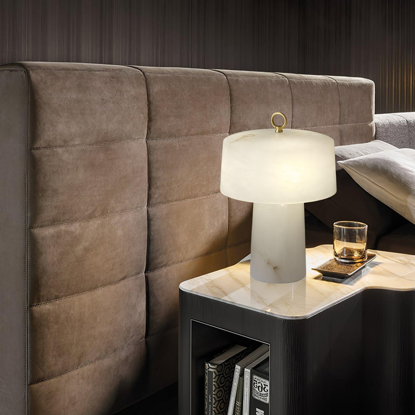 Aogashima Table Lamp | Marble & Brass | White & Brass