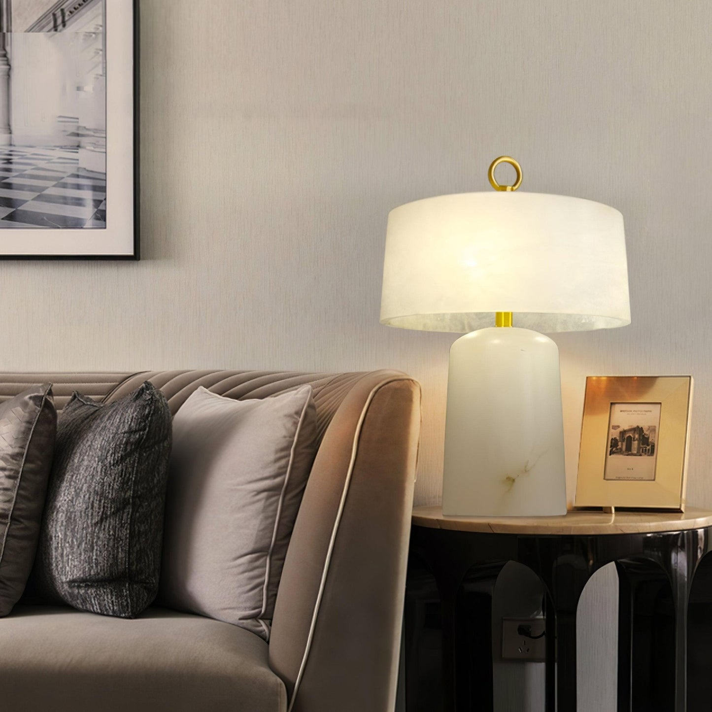Aogashima Table Lamp | Marble & Brass | White & Brass