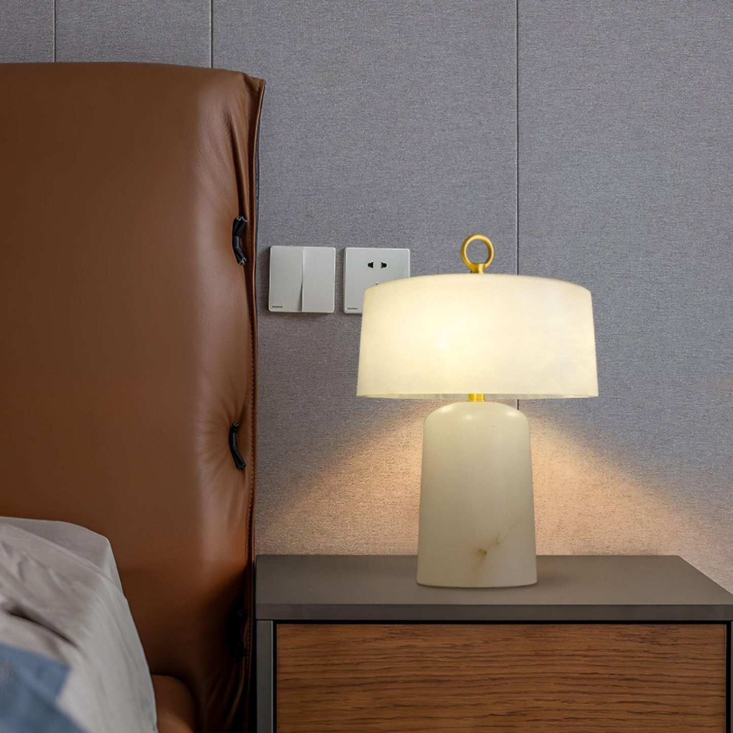 Aogashima Table Lamp | Marble & Brass | White & Brass