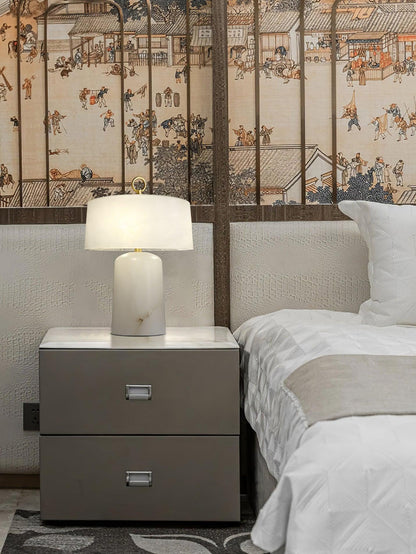 Aogashima Table Lamp | Marble & Brass | White & Brass