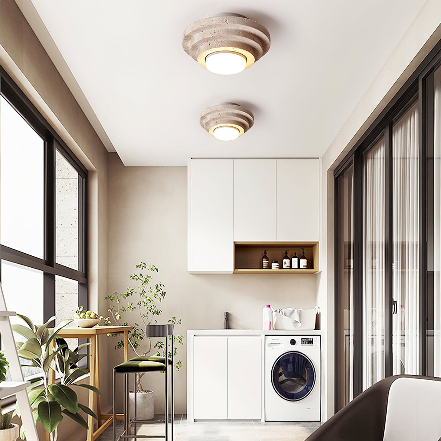 Aperture Ceiling Lamp | Yellow Travertine | Beige