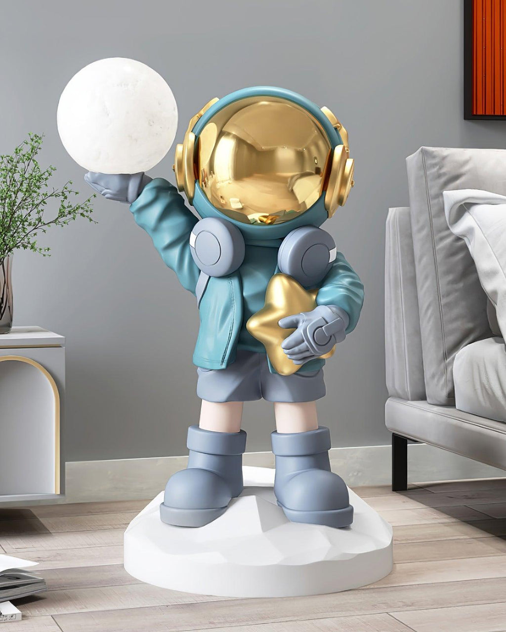 Apollo Astronaut Floor Lamp | Resin | Chrome, Gold, Blue