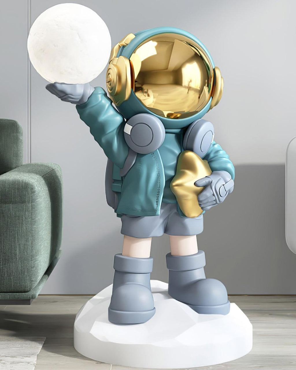 Apollo Astronaut Floor Lamp | Resin | Chrome, Gold, Blue