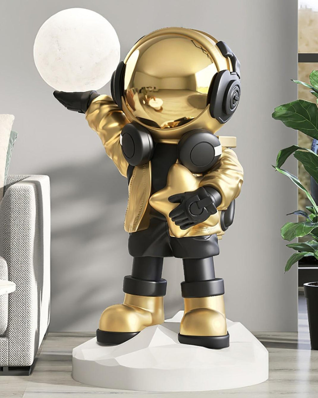 Apollo Astronaut Floor Lamp | Resin | Chrome, Gold, Blue