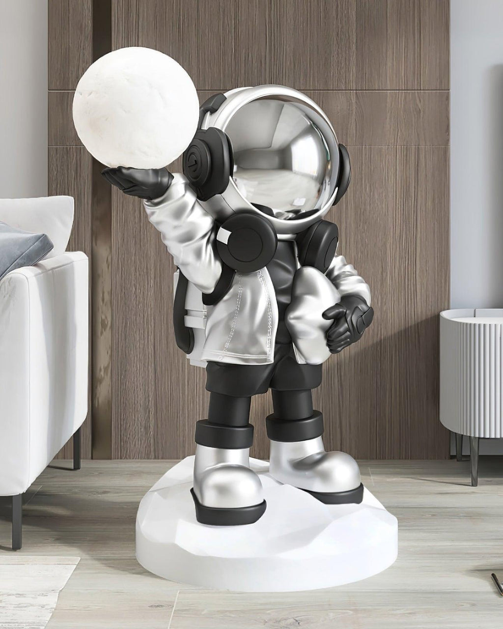 Apollo Astronaut Floor Lamp | Resin | Chrome, Gold, Blue
