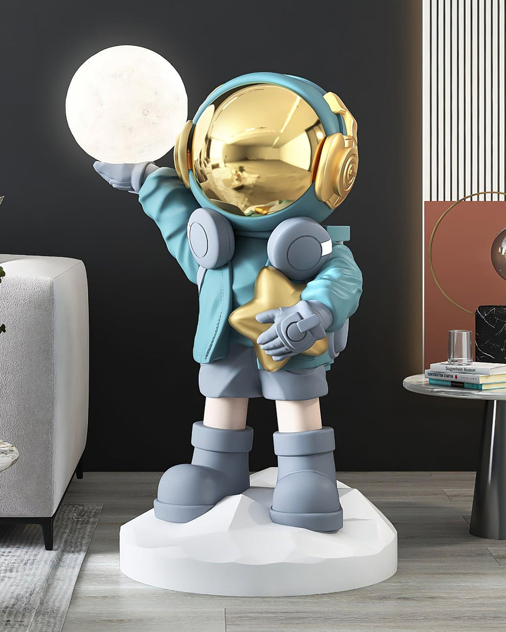 Apollo Astronaut Floor Lamp | Resin | Chrome, Gold, Blue