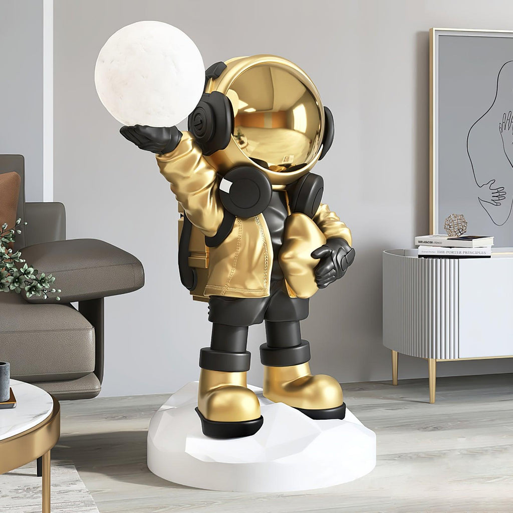 Apollo Astronaut Floor Lamp | Resin | Chrome, Gold, Blue