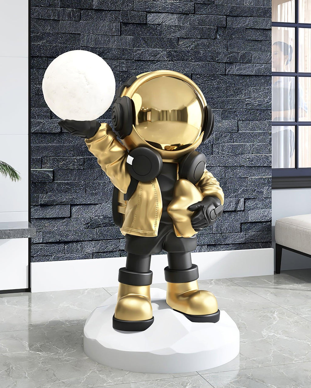 Apollo Astronaut Floor Lamp | Resin | Chrome, Gold, Blue