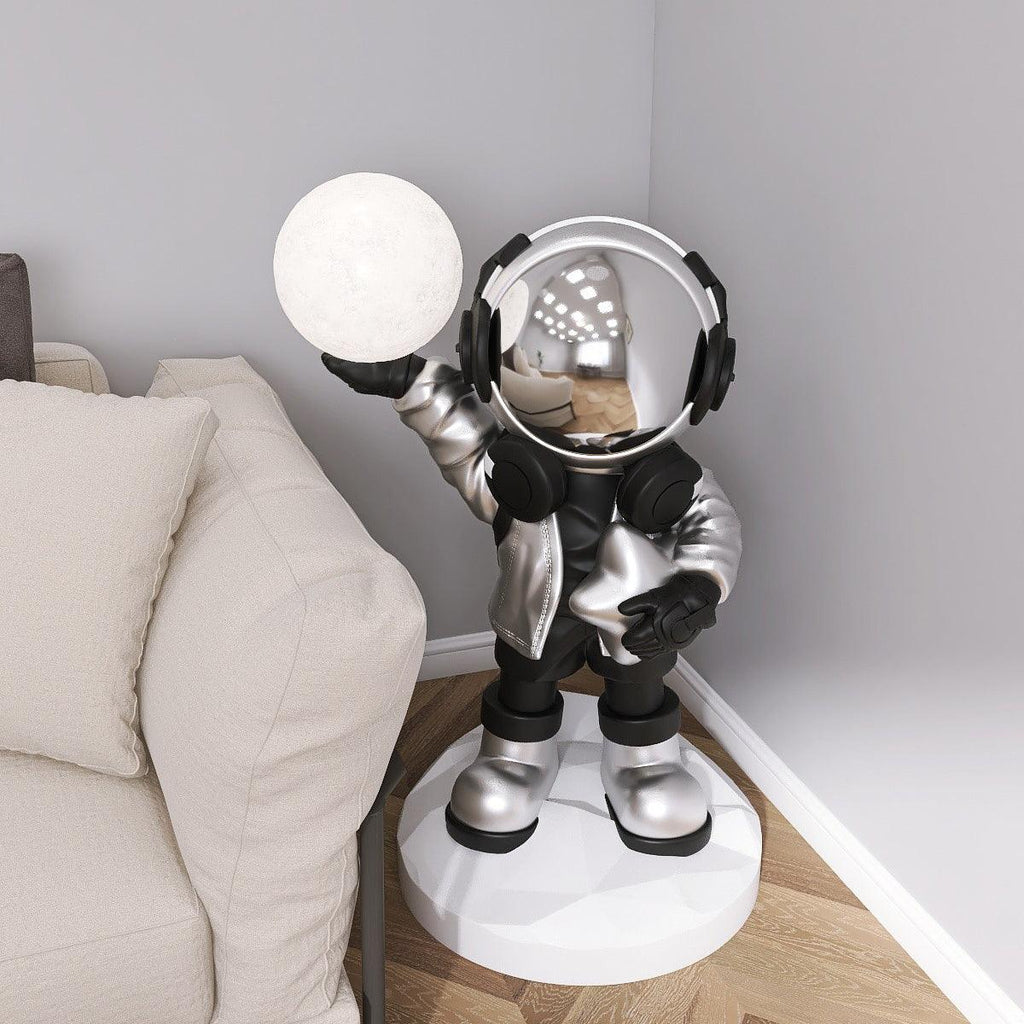 Apollo Astronaut Floor Lamp | Resin | Chrome, Gold, Blue