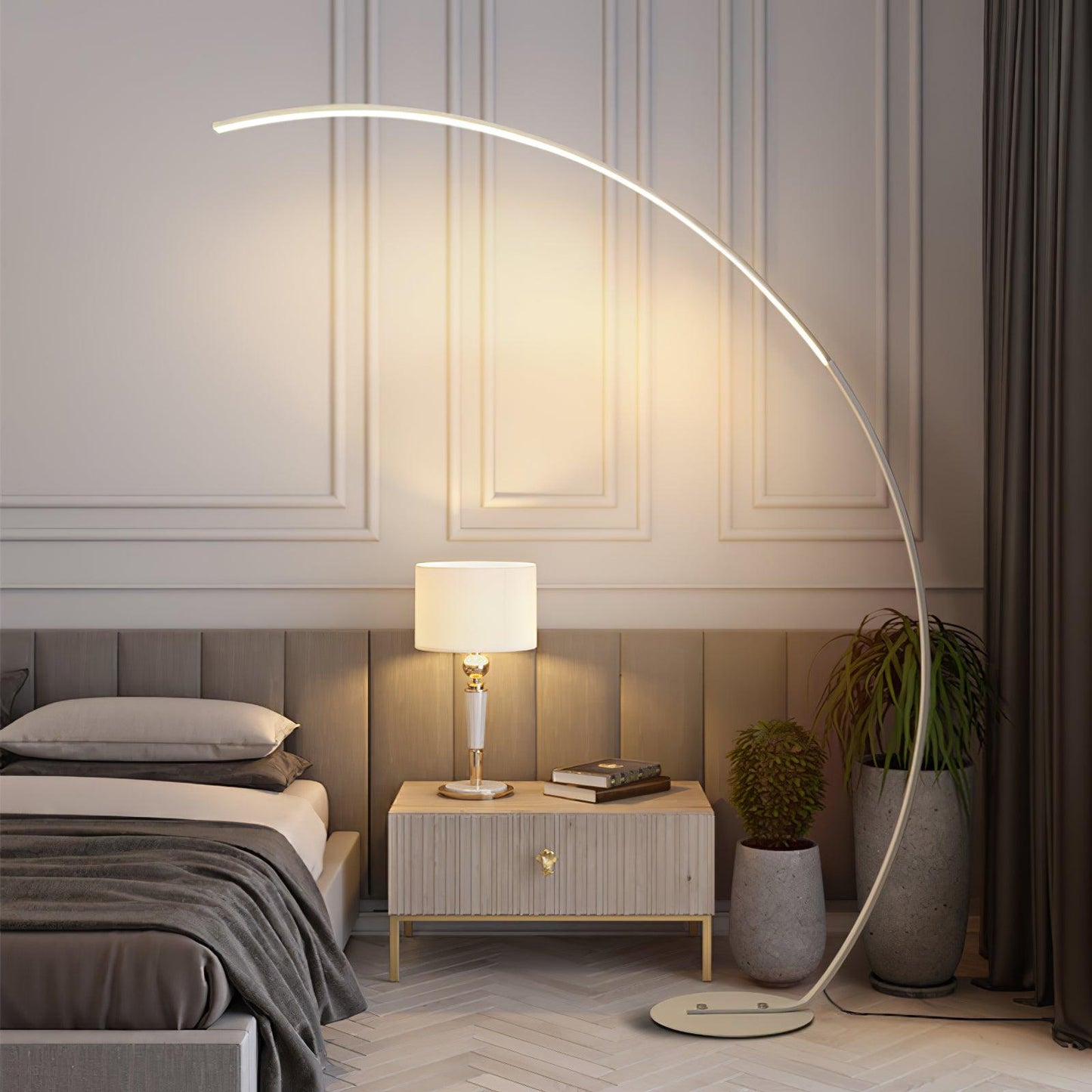 Arc Floor Lamp | Black Iron & White Acrylic Shade | 50cm Diameter