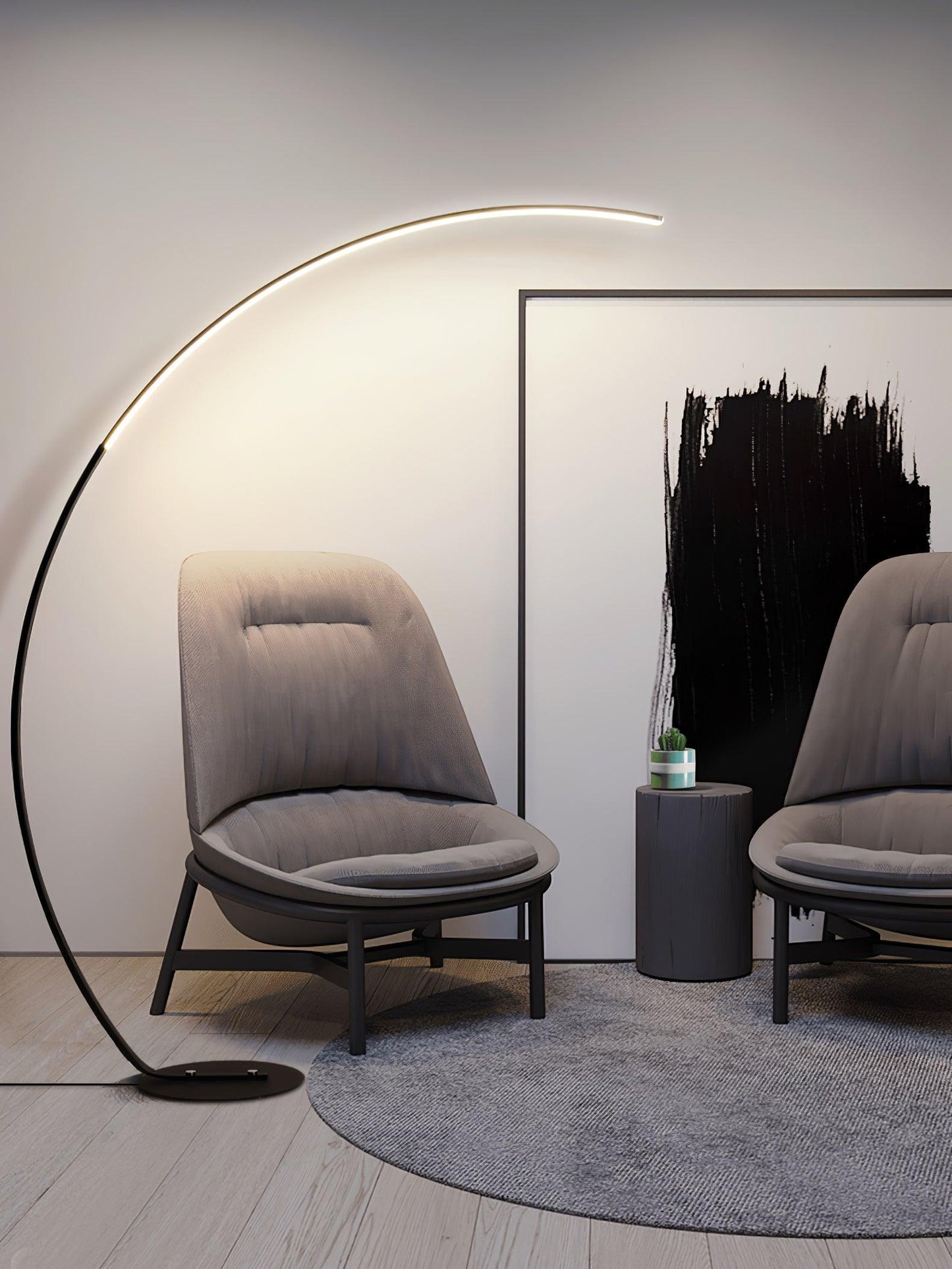 Arc Floor Lamp | Black Iron & White Acrylic Shade | 50cm Diameter