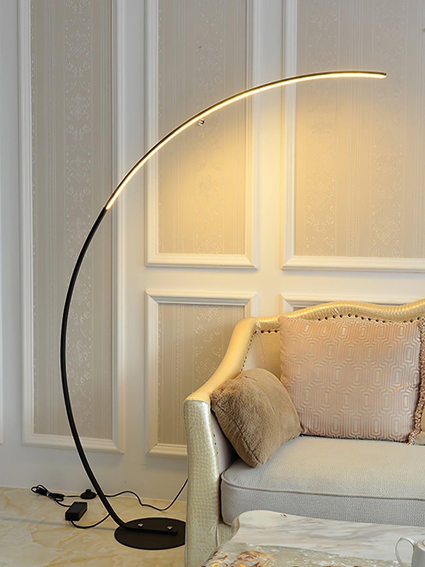 Arc Floor Lamp | Black Iron & White Acrylic Shade | 50cm Diameter