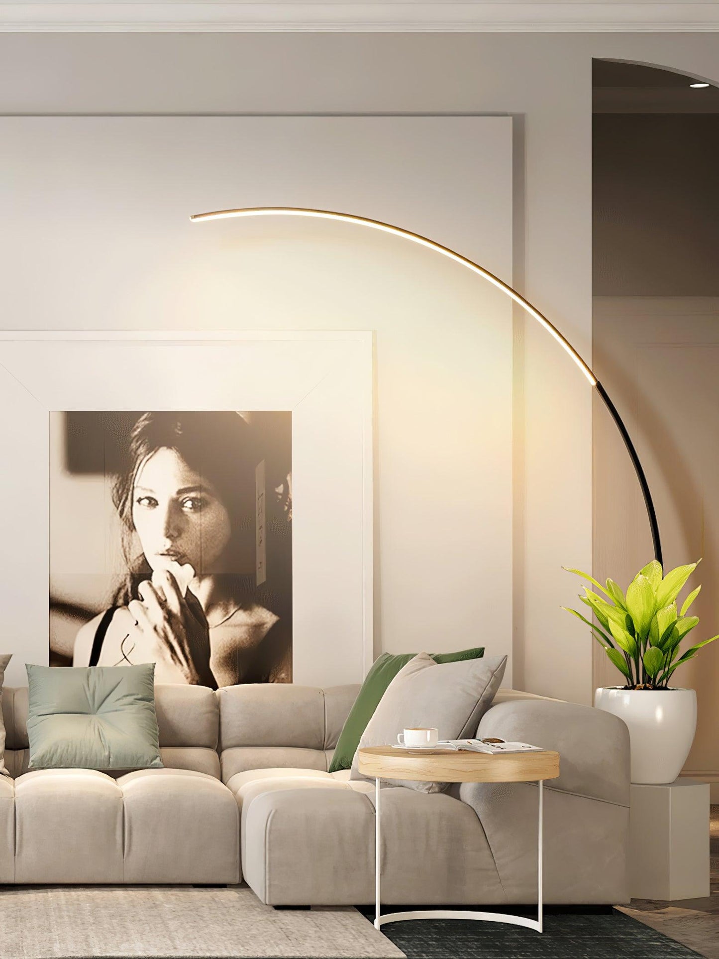 Arc Floor Lamp | Black Iron & White Acrylic Shade | 50cm Diameter