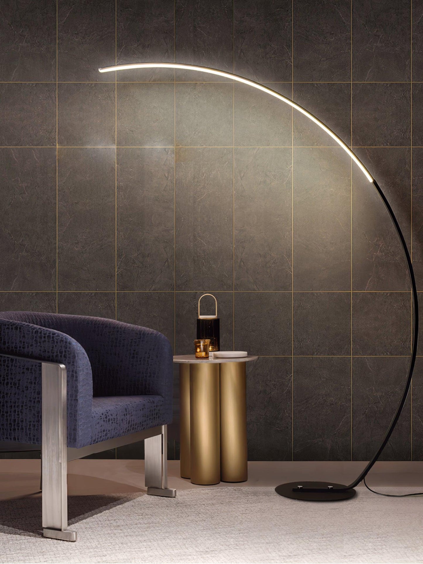 Arc Floor Lamp | Black Iron & White Acrylic Shade | 50cm Diameter