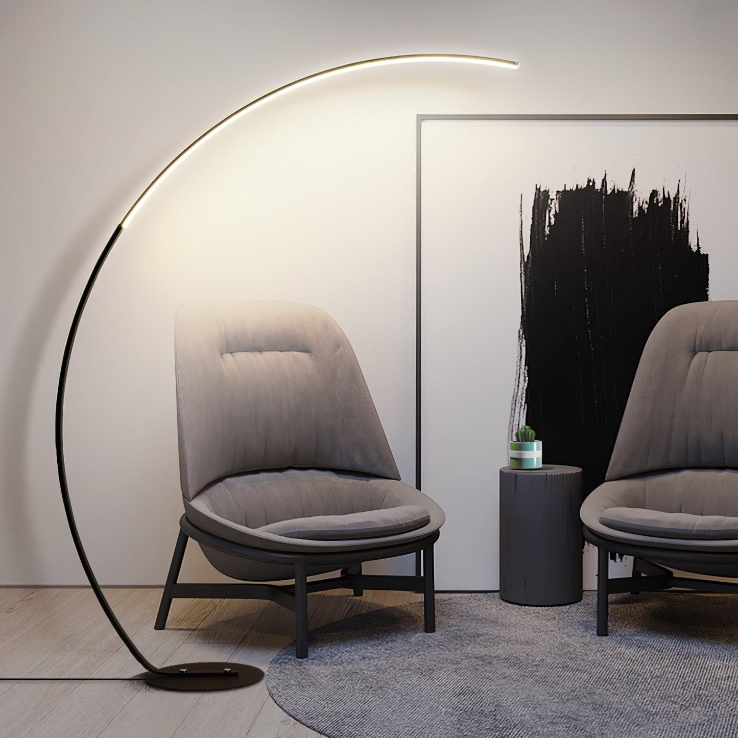 Arc Floor Lamp | Black Iron & White Acrylic Shade | 50cm Diameter