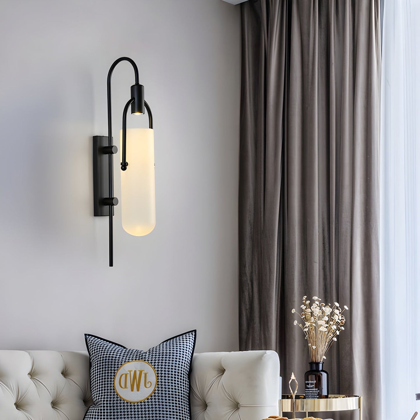 Arc Glass Wall Lamp | Frosted White Glass & Black Frame | Set of 2