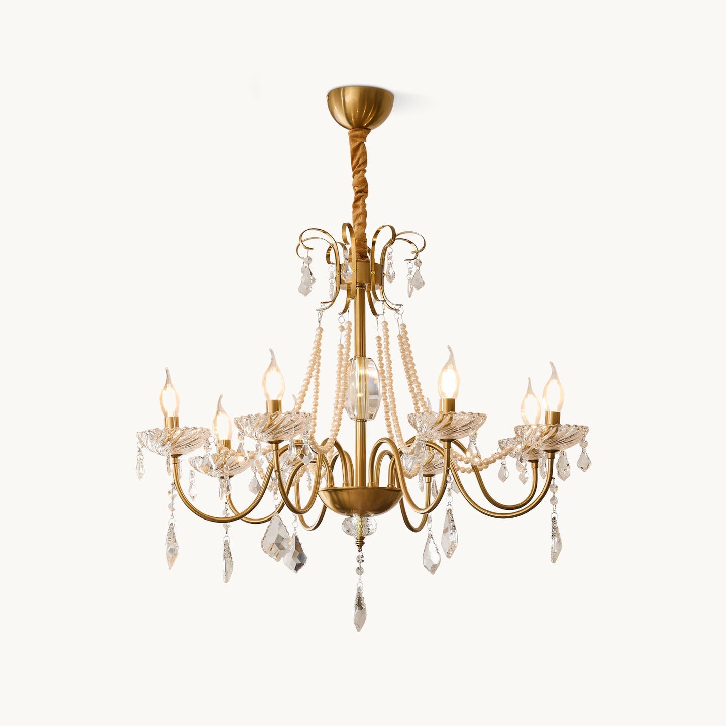 Arcadia Crysta Chandelier | Gold Metal & Clear Glass | 6 or 8 Lights