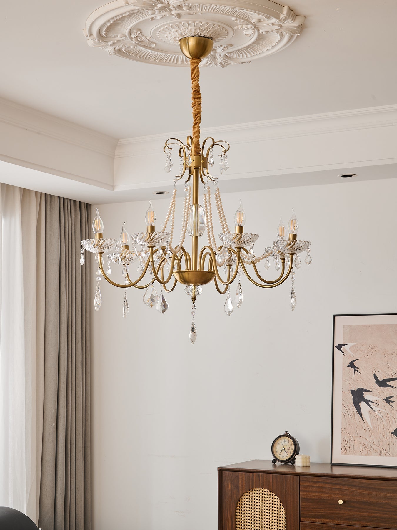 Arcadia Crysta Chandelier | Gold Metal & Clear Glass | 6 or 8 Lights