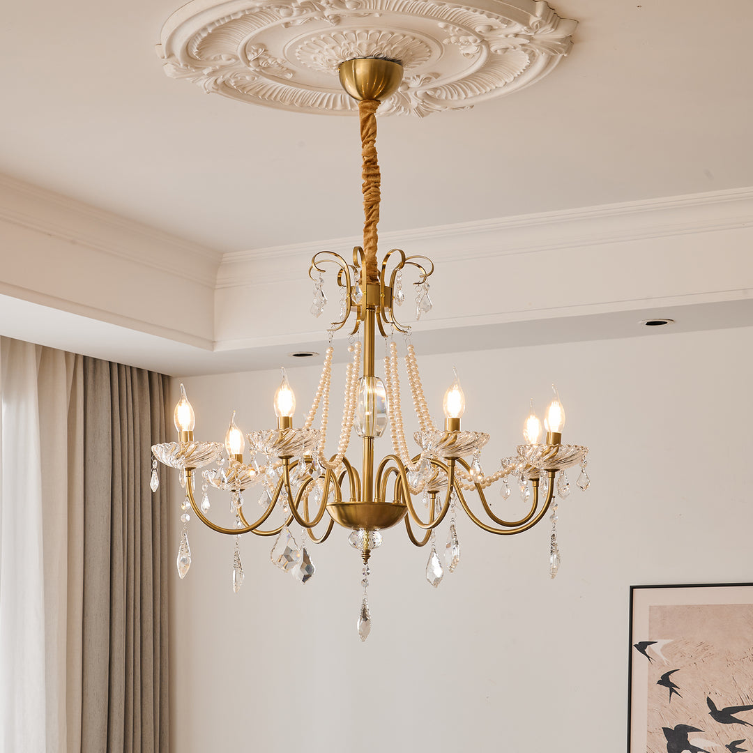 Arcadia Crysta Chandelier | Gold Metal & Clear Glass | 6 or 8 Lights