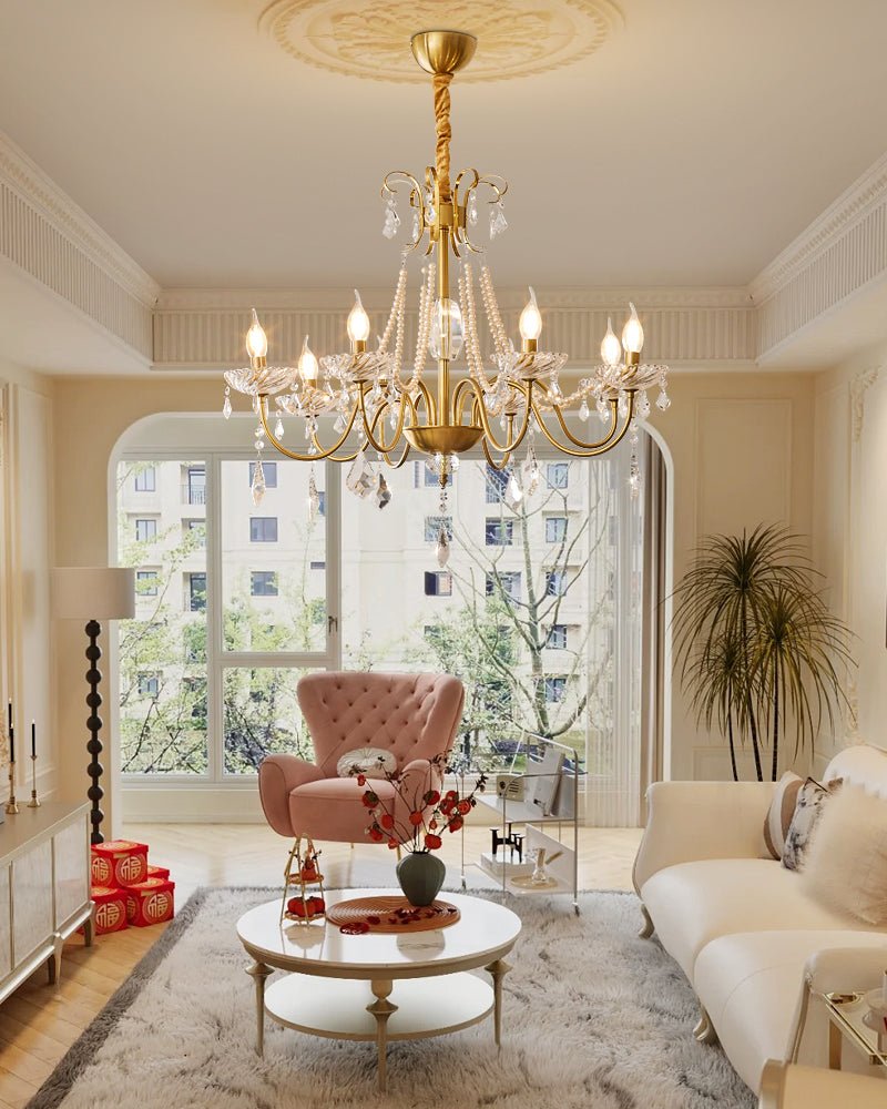 Arcadia Crysta Chandelier | Gold Metal & Clear Glass | 6 or 8 Lights