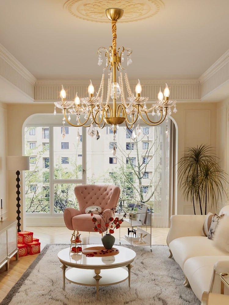Arcadia Crysta Chandelier | Gold Metal & Clear Glass | 6 or 8 Lights
