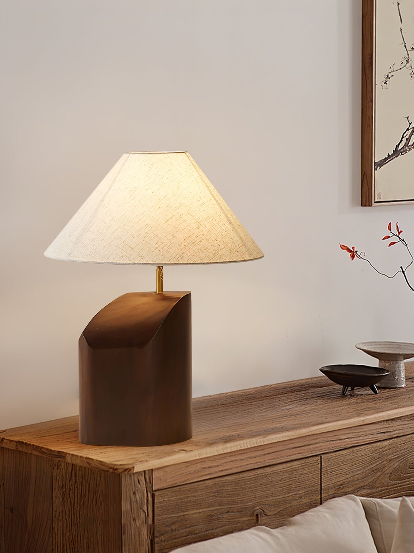 Arden Curve Table Lamp | Wood, Fabric, Metal | Bronze, Beige