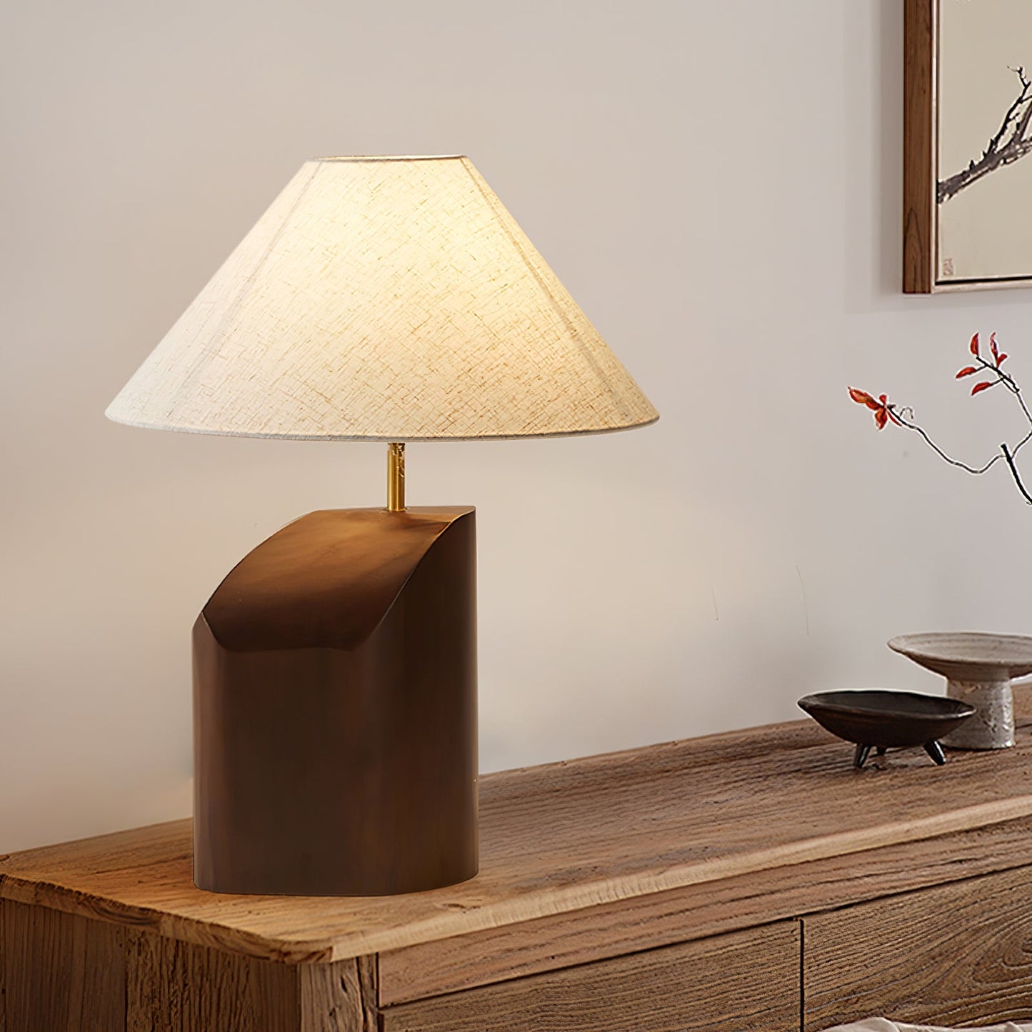 Arden Curve Table Lamp | Wood, Fabric, Metal | Bronze, Beige