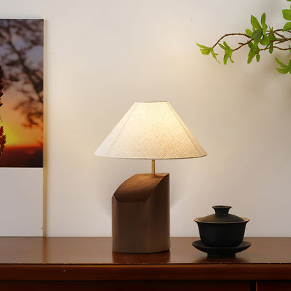 Arden Curve Table Lamp | Wood, Fabric, Metal | Bronze, Beige