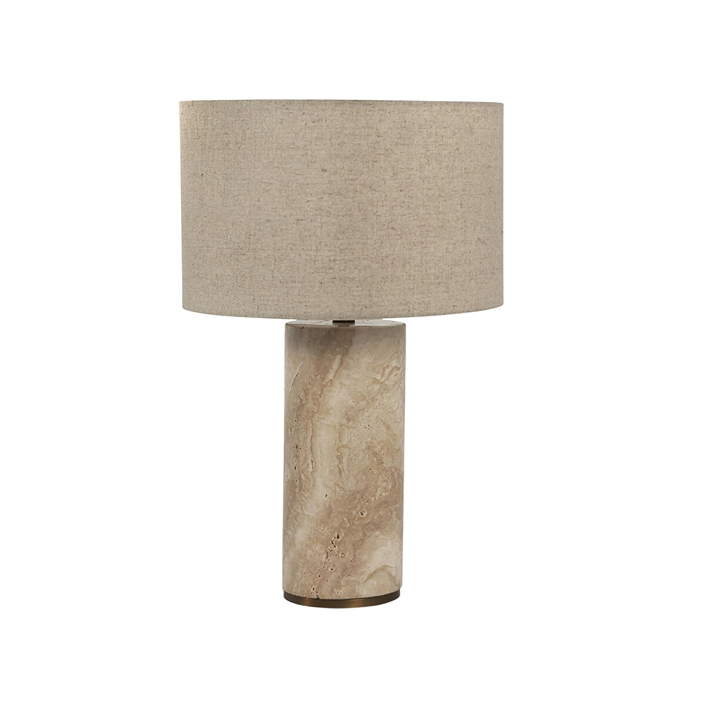 Aria Stone Table Lamp | Yellow Travertine Base & Beige Shade | 35cm Diameter