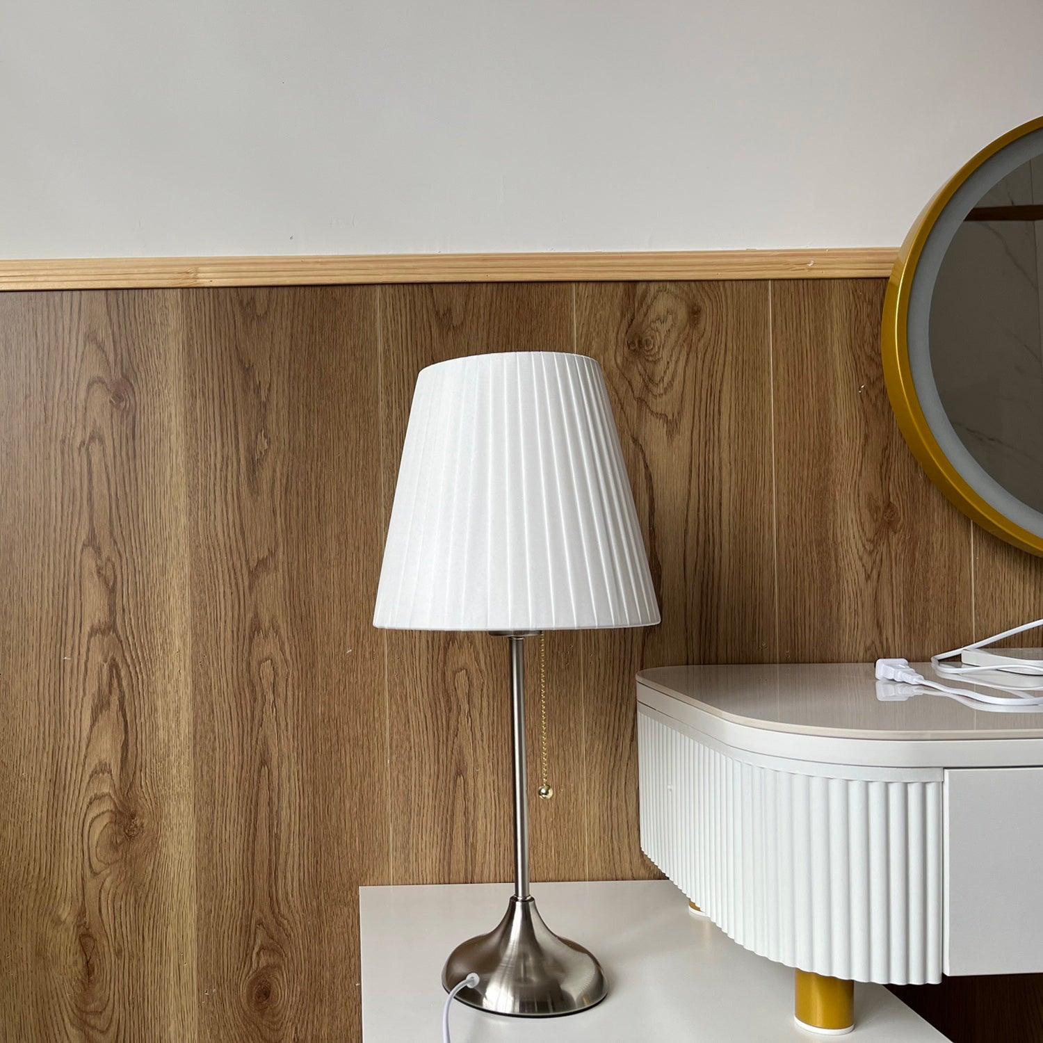 Arstid Table Lamp | Metal, Iron, Fabric | Chrome, White