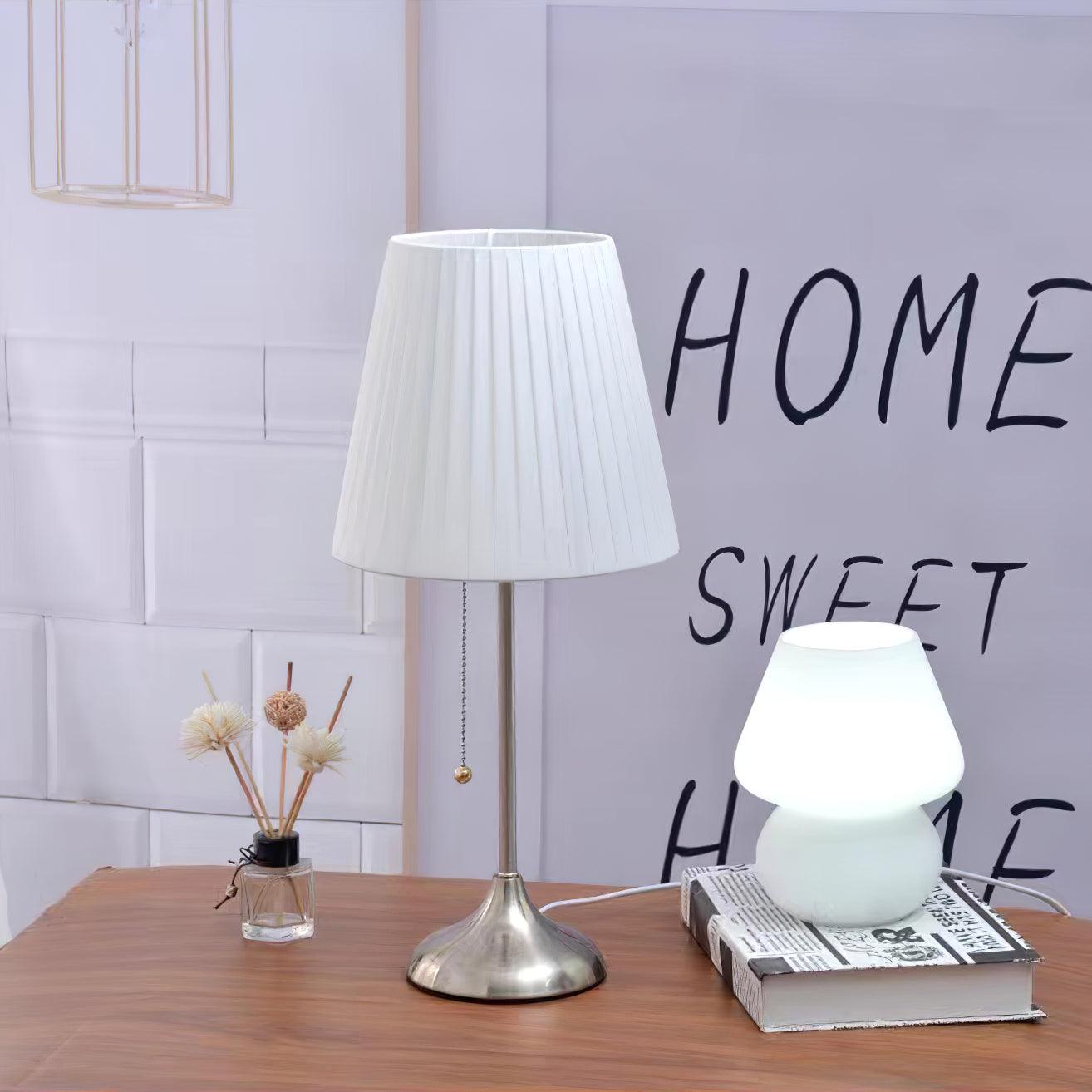 Arstid Table Lamp | Metal, Iron, Fabric | Chrome, White