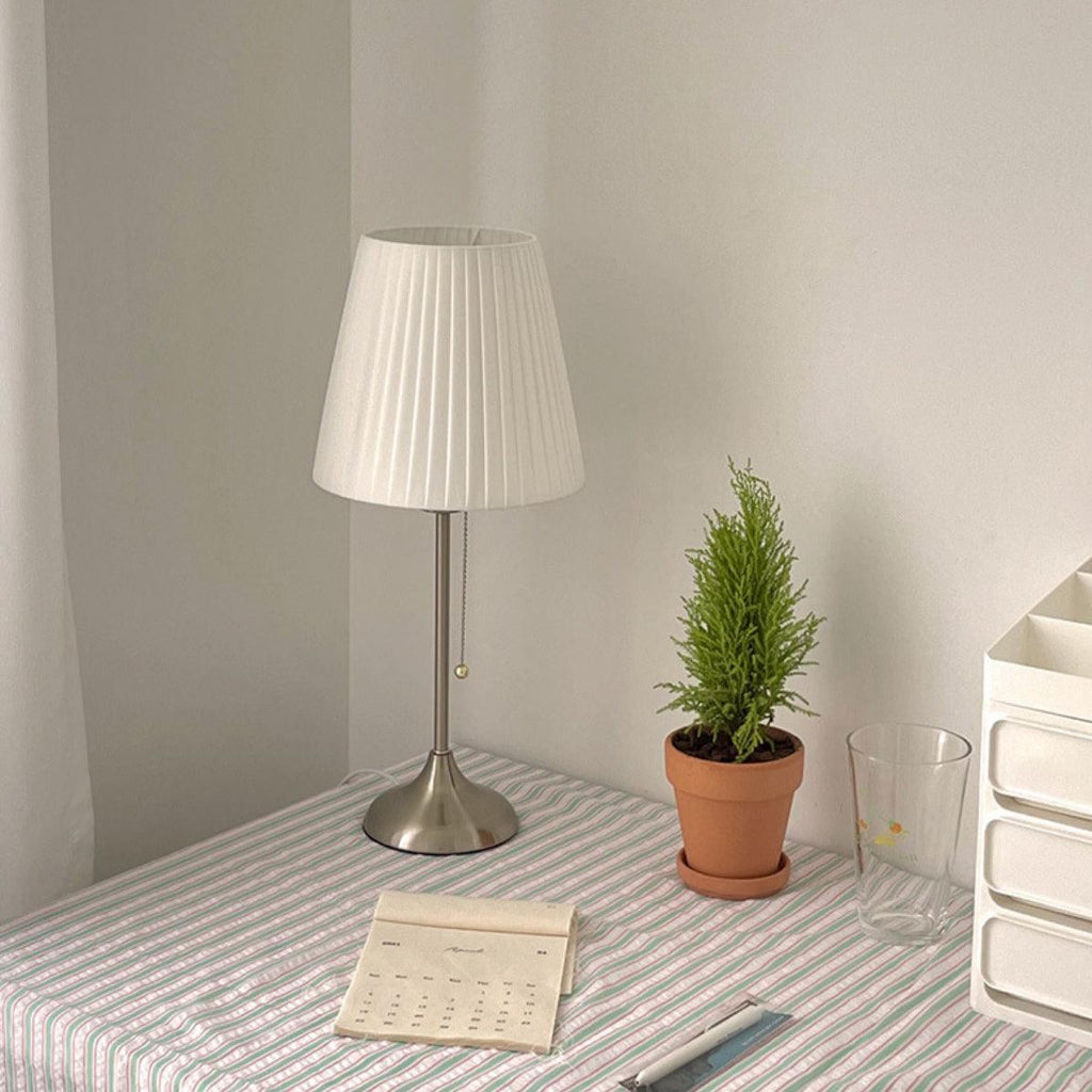 Arstid Table Lamp | Metal, Iron, Fabric | Chrome, White