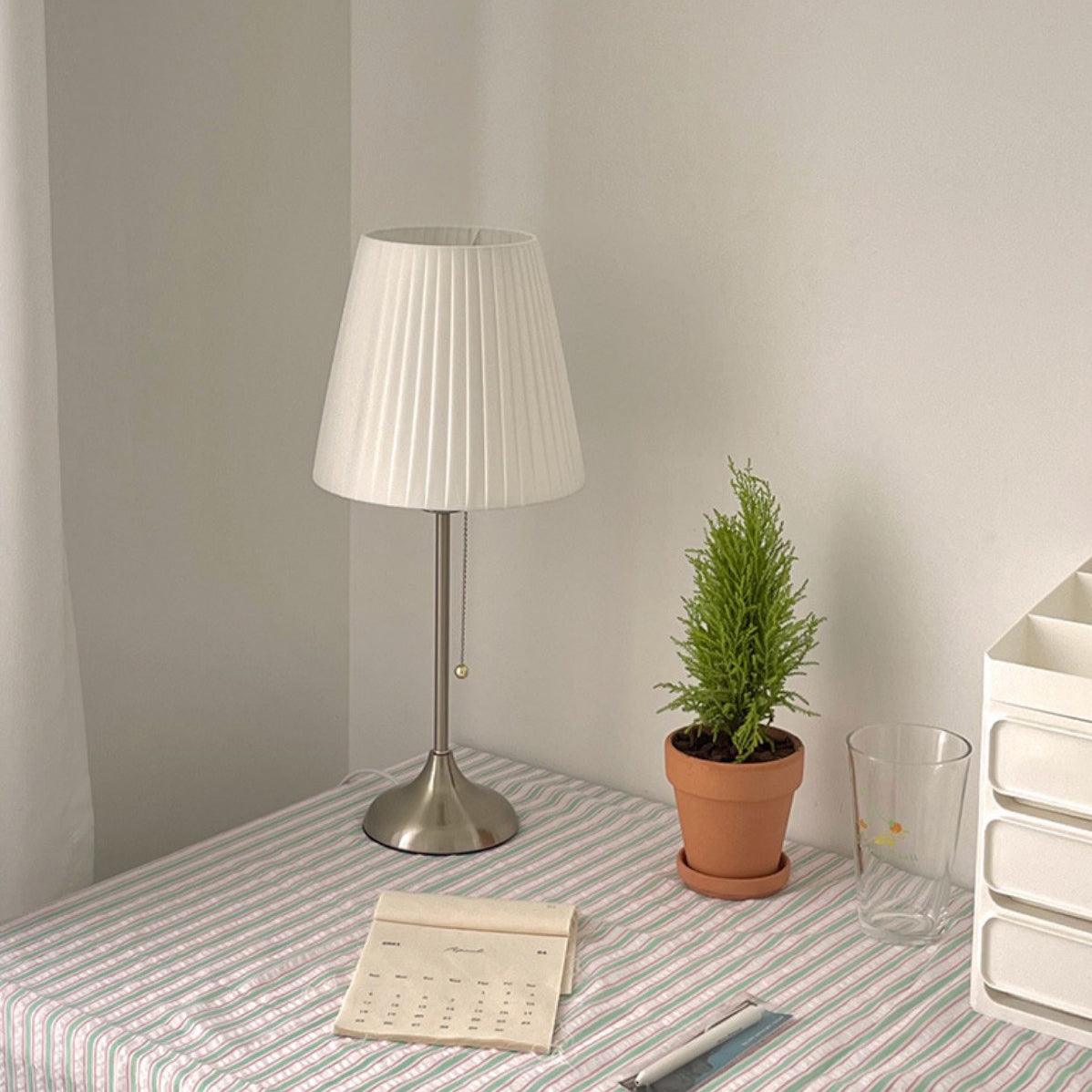Arstid Table Lamp | Metal, Iron, Fabric | Chrome, White