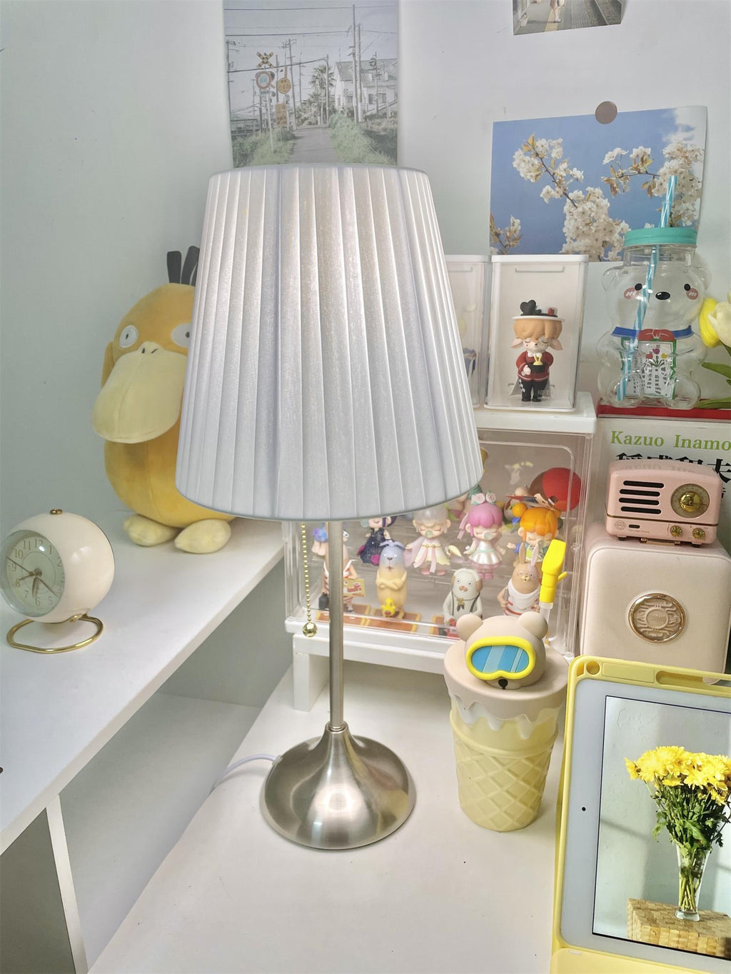Arstid Table Lamp | Metal, Iron, Fabric | Chrome, White