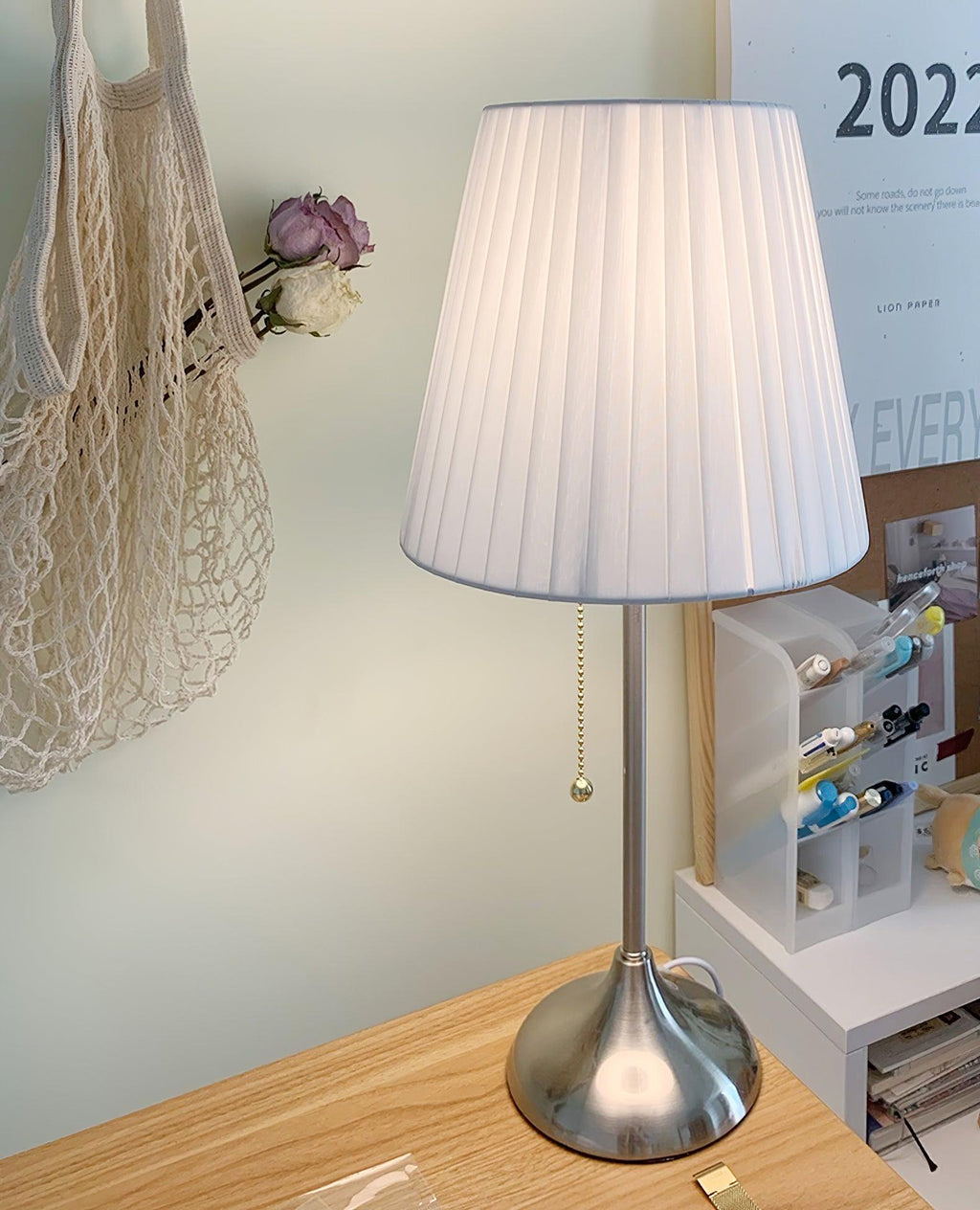 Arstid Table Lamp | Metal, Iron, Fabric | Chrome, White