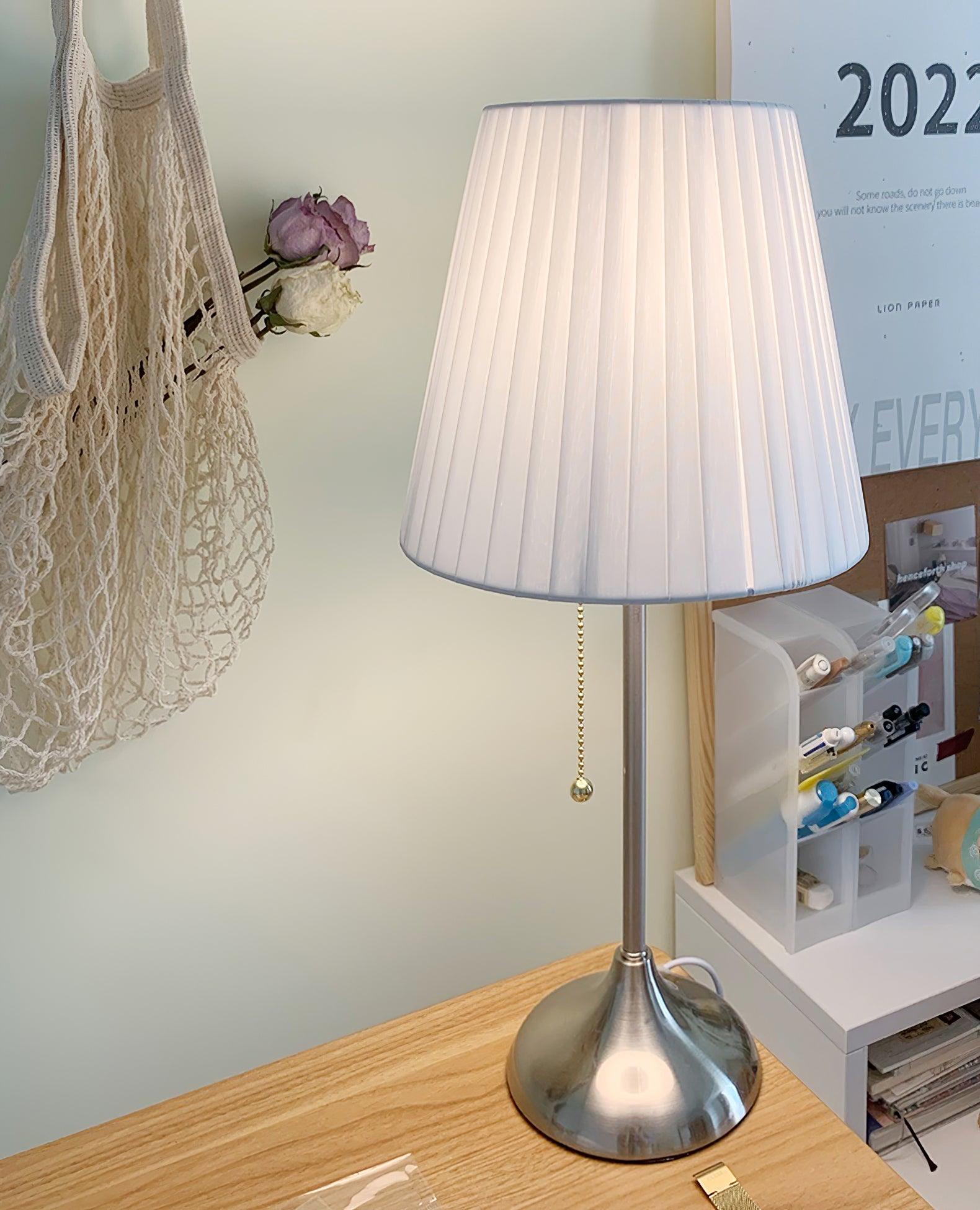 Arstid Table Lamp | Metal, Iron, Fabric | Chrome, White