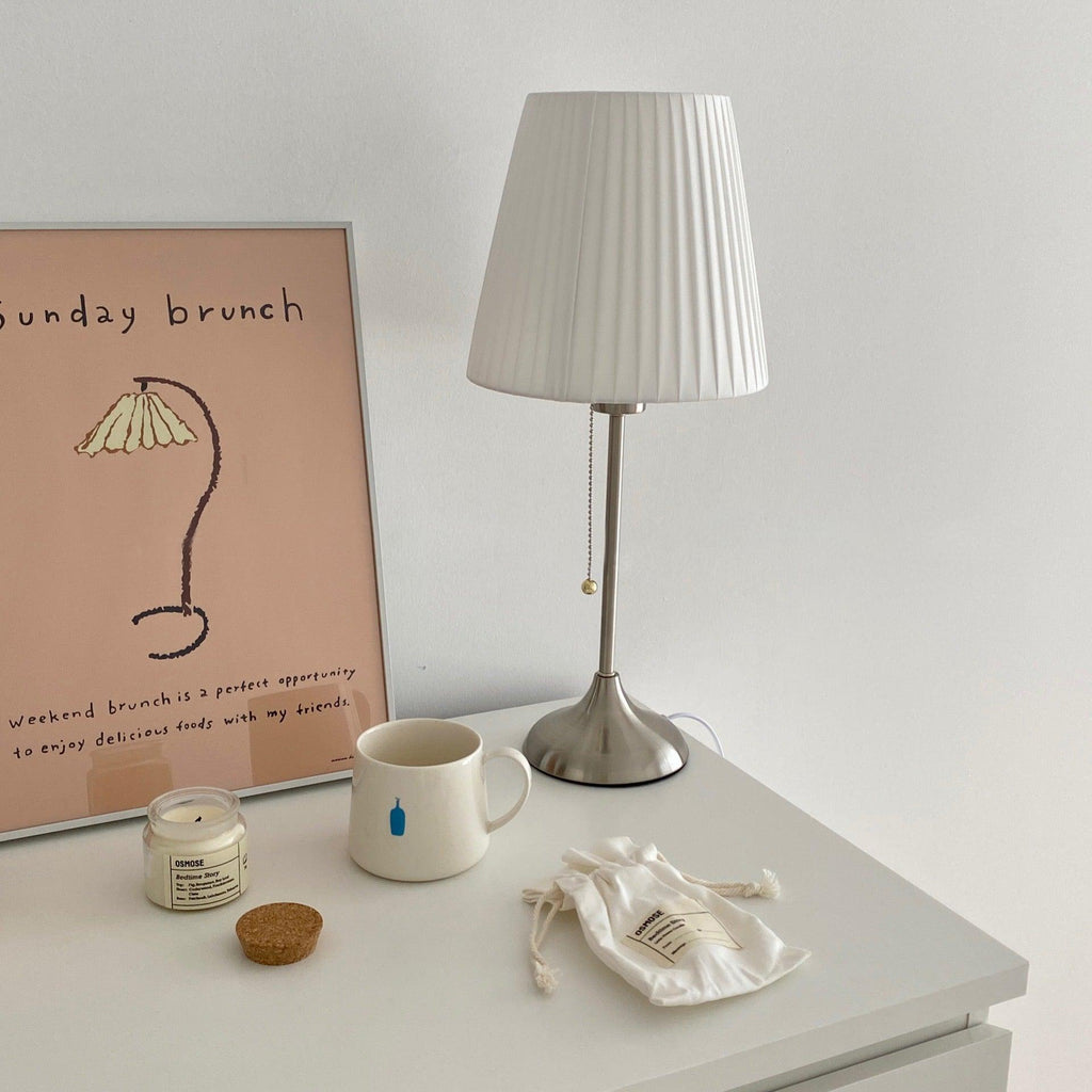 Arstid Table Lamp | Metal, Iron, Fabric | Chrome, White