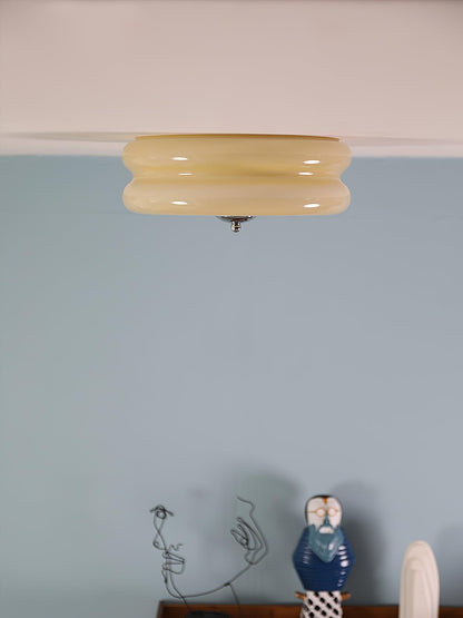 Art Deco Vintage Ceiling Light | Handcrafted Iron & Glass | Gold or Chrome Finish