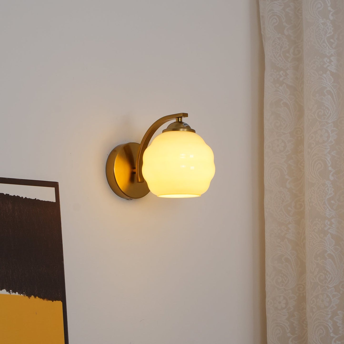 Art Deco Vintage Wall Lamp | Gold or Chrome Finish | White Glass Shade