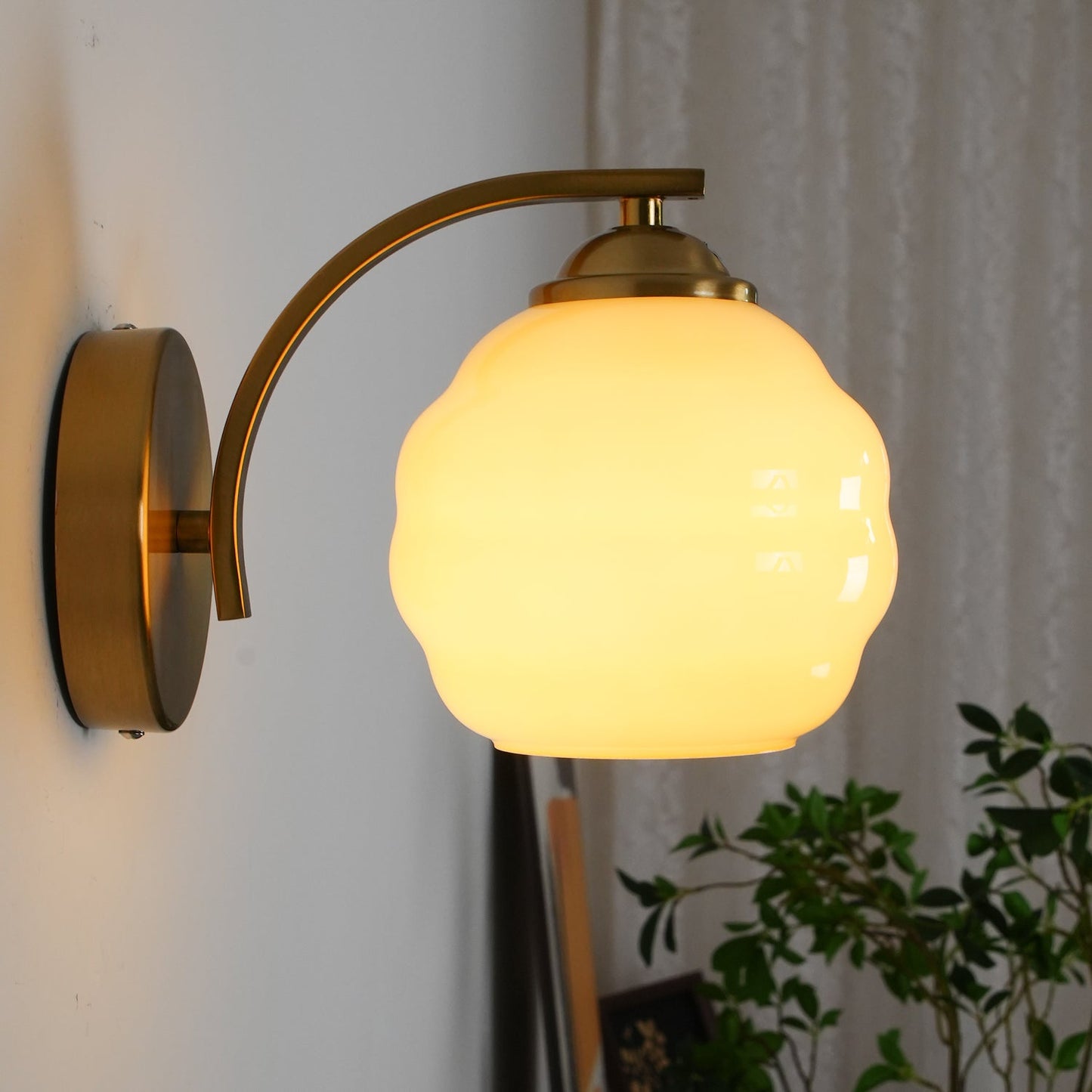 Art Deco Vintage Wall Lamp | Gold or Chrome Finish | White Glass Shade