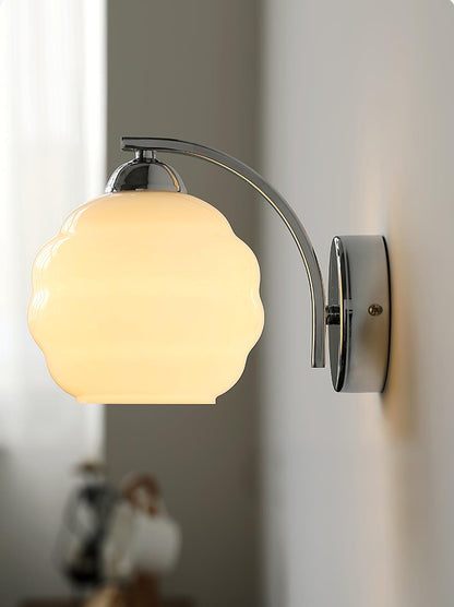 Art Deco Vintage Wall Lamp | Gold or Chrome Finish | White Glass Shade
