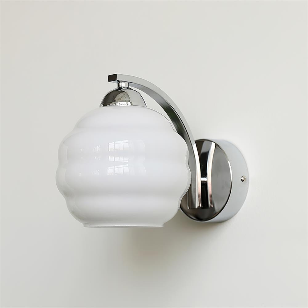 Art Deco Vintage Wall Lamp | Gold or Chrome Finish | White Glass Shade