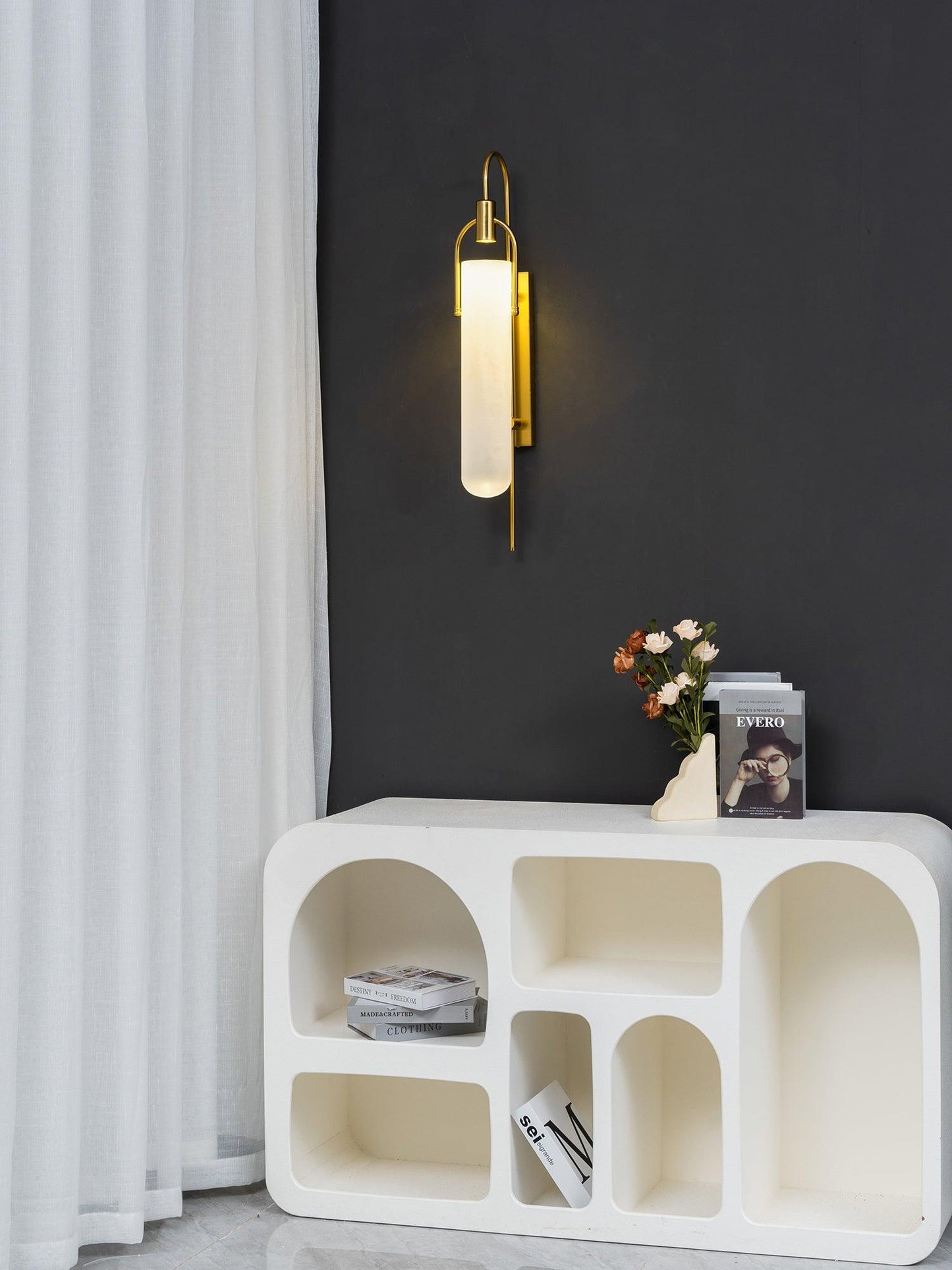 Arc Glass Wall Lamp | Frosted White Glass & Black Frame | Set of 2