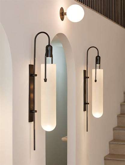 Arc Glass Wall Lamp | Frosted White Glass & Black Frame | Set of 2