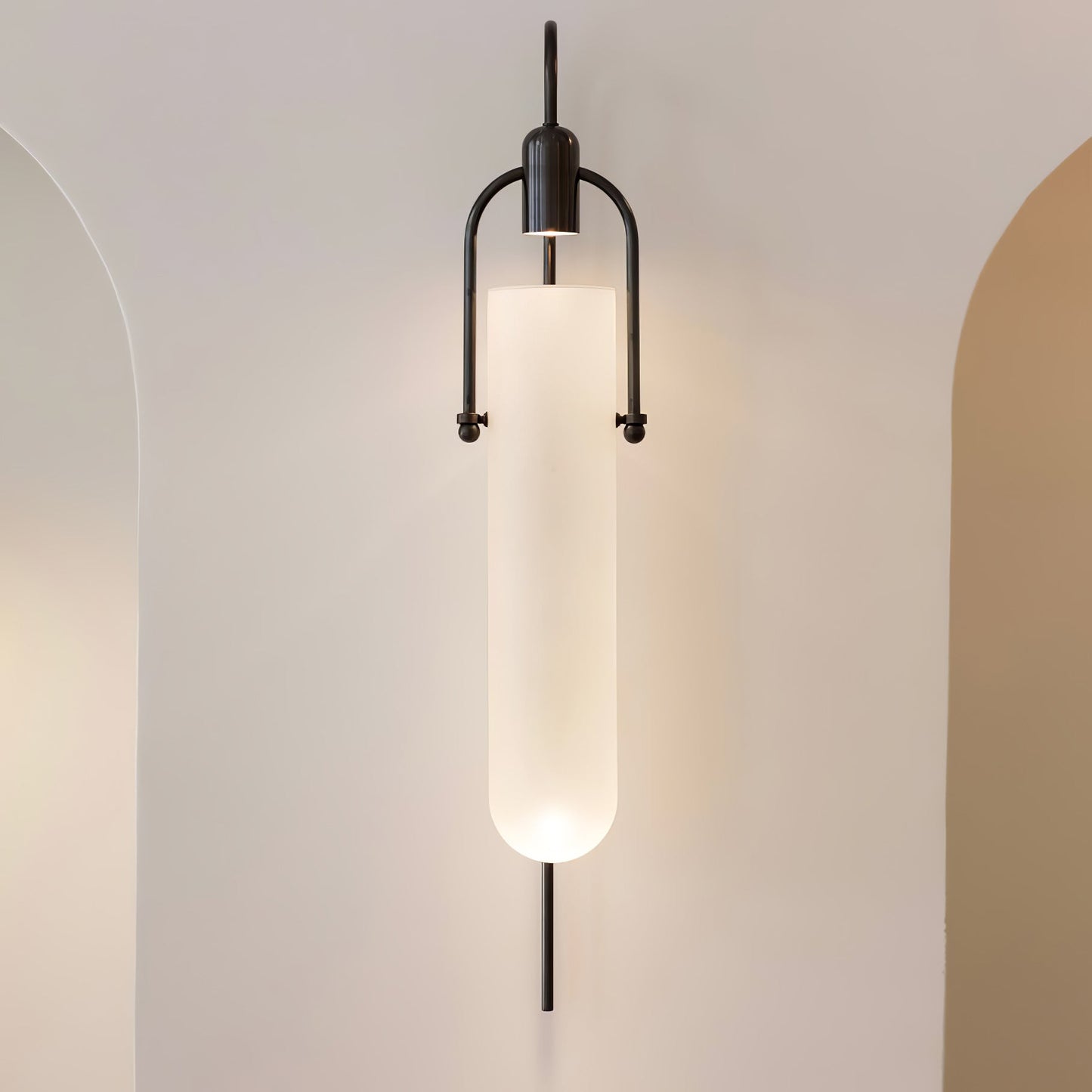 Arc Glass Wall Lamp | Frosted White Glass & Black Frame | Set of 2