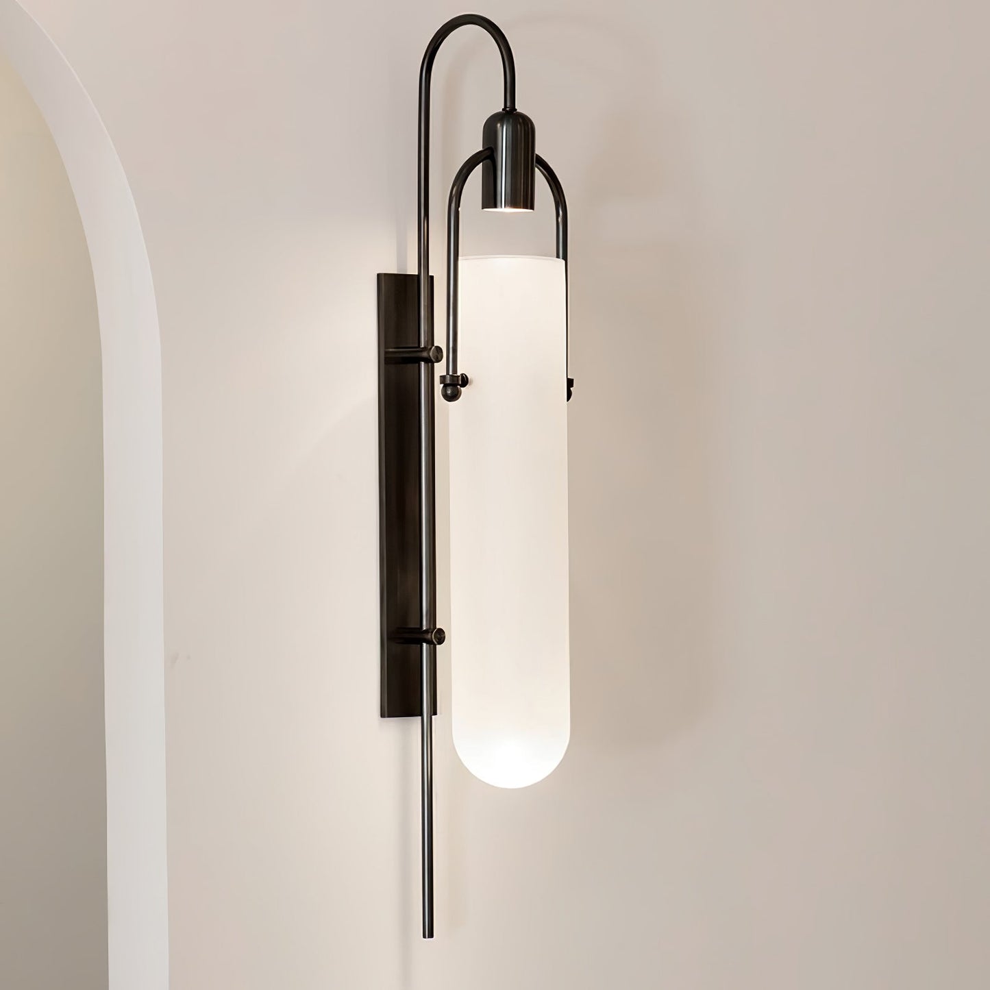 Arc Glass Wall Lamp | Frosted White Glass & Black Frame | Set of 2