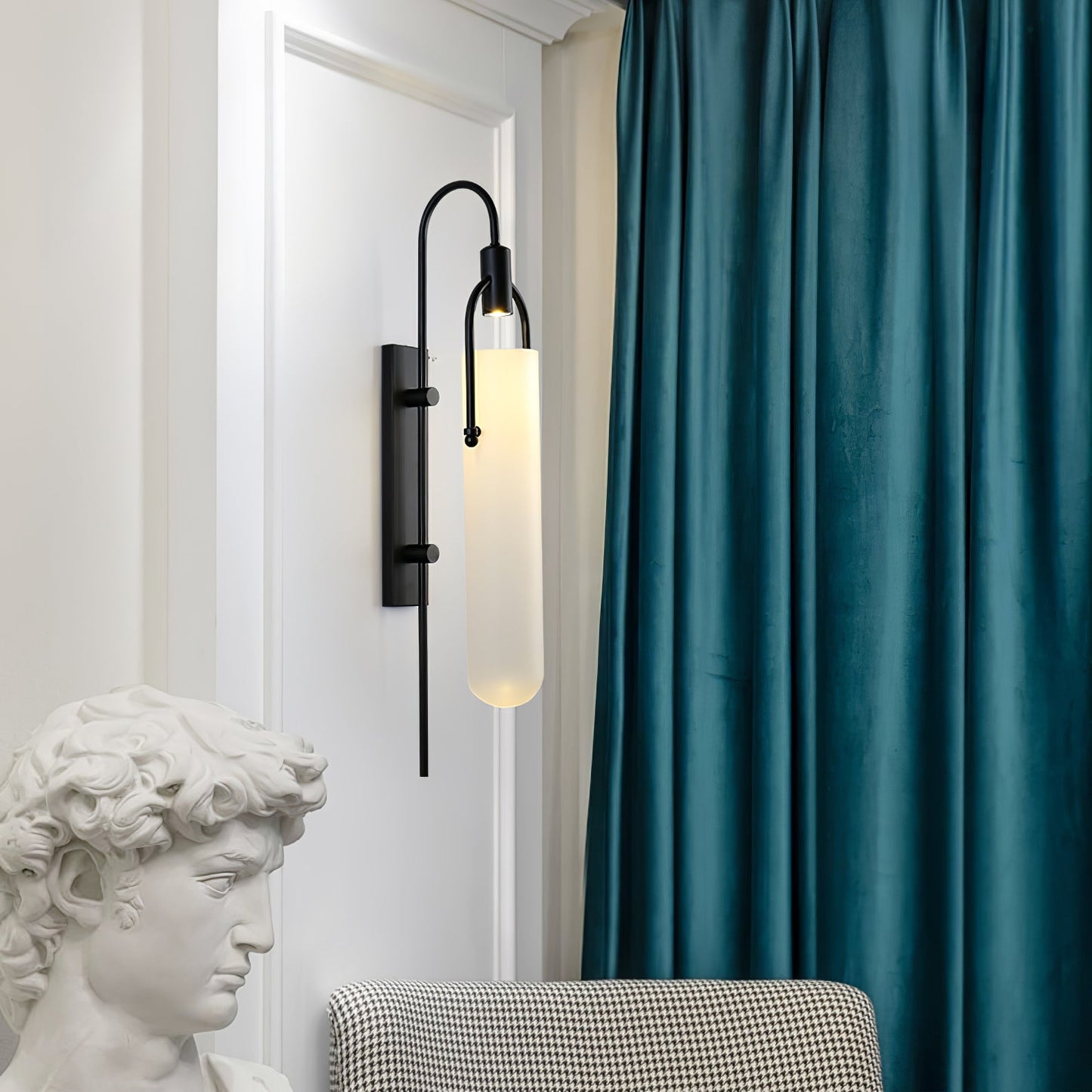 Arc Glass Wall Lamp | Frosted White Glass & Black Frame | Set of 2