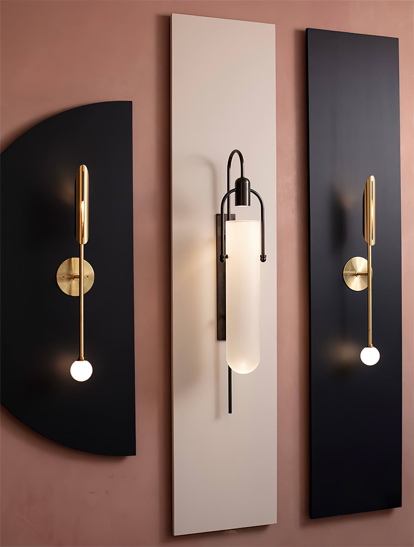 Arc Glass Wall Lamp | Frosted White Glass & Black Frame | Set of 2