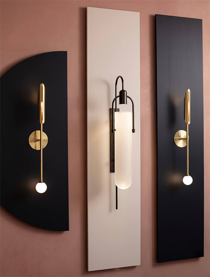 Arc Glass Wall Lamp | Frosted White Glass & Black Frame | Set of 2
