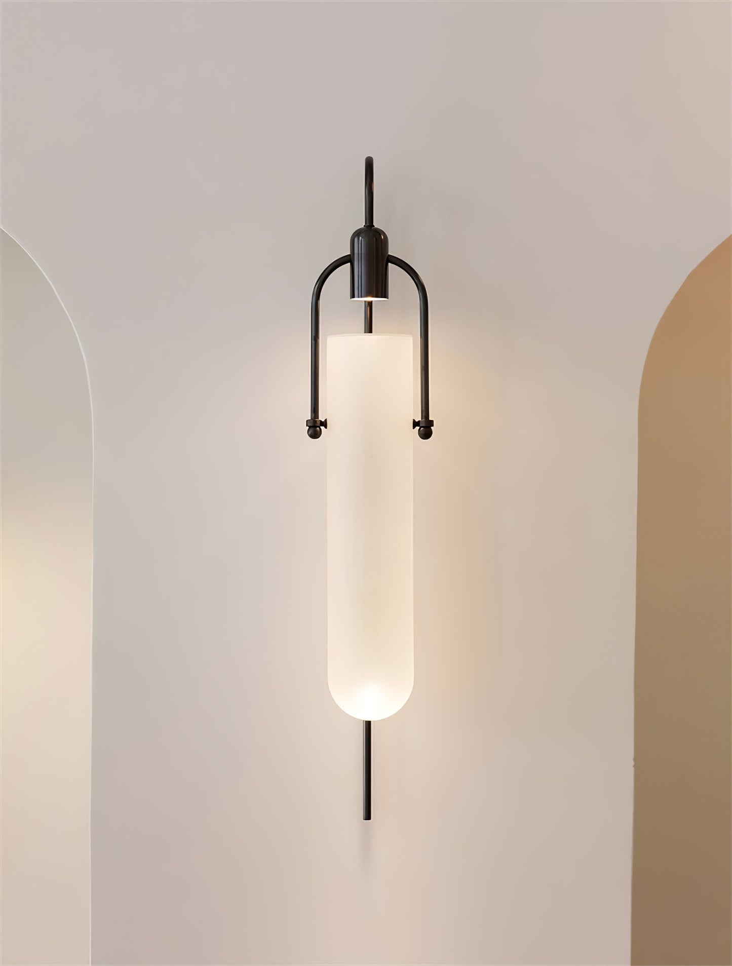 Arc Glass Wall Lamp | Frosted White Glass & Black Frame | Set of 2